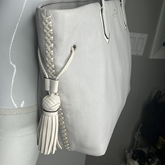 Kate Spade New York Pratt Street Brandice Zip Tote Gray Leather White Stitching - Picture 12 of 16